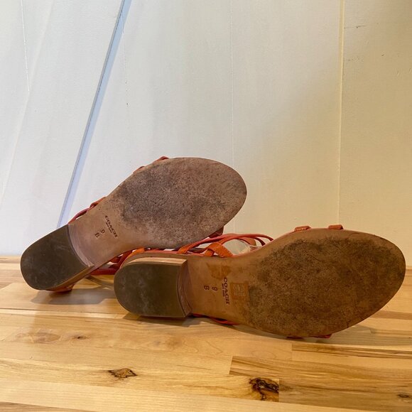 Coach Nillie Gladiator Sandals Size 39 In Burnt Orange Leather With Back Zipper - Picture 11 of 16